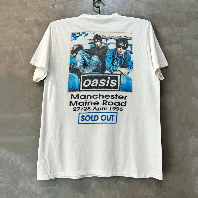Oasis Oasis Rock Band Short Sleeve T-Shirt Rapcore Portrait Atmosphere American Street Ruffian Handsome Half Sleeve Men