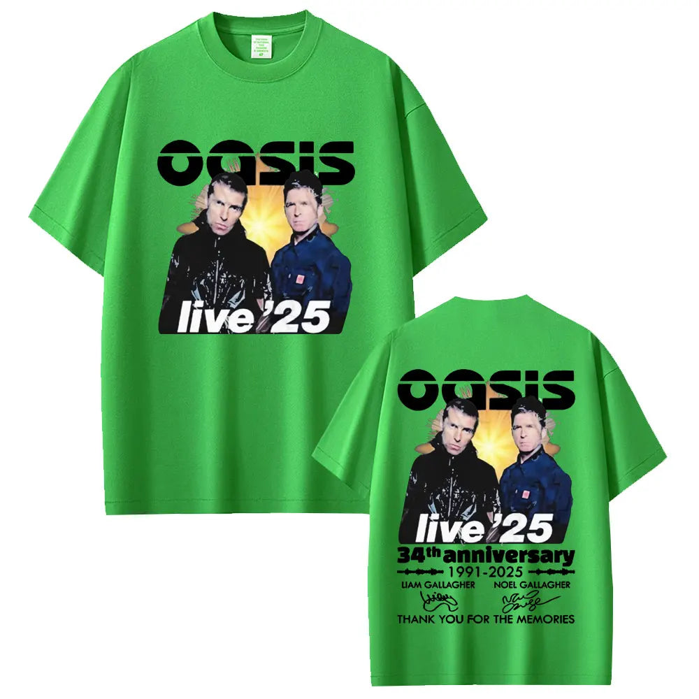 British Rock Band O-Oasis Live 25 Tour T-shirts Men Women Clothing Cotton Casual Vintage Short Sleeve T Shirt Streetwear Unisex