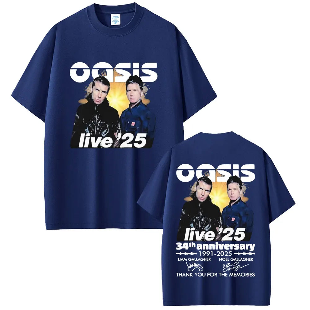 British Rock Band O-Oasis Live 25 Tour T-shirts Men Women Clothing Cotton Casual Vintage Short Sleeve T Shirt Streetwear Unisex