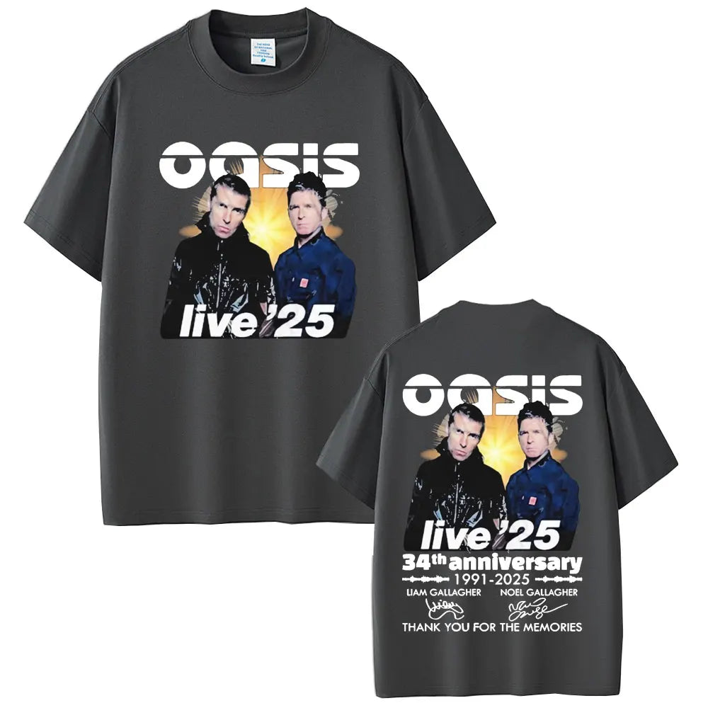 British Rock Band O-Oasis Live 25 Tour T-shirts Men Women Clothing Cotton Casual Vintage Short Sleeve T Shirt Streetwear Unisex