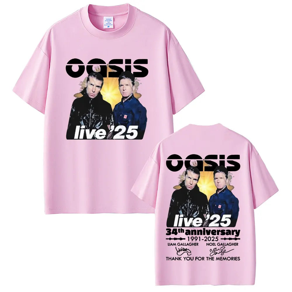 British Rock Band O-Oasis Live 25 Tour T-shirts Men Women Clothing Cotton Casual Vintage Short Sleeve T Shirt Streetwear Unisex