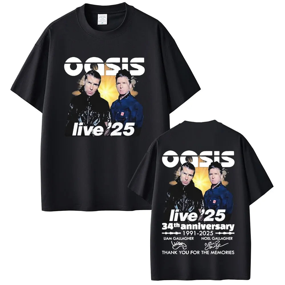 British Rock Band O-Oasis Live 25 Tour T-shirts Men Women Clothing Cotton Casual Vintage Short Sleeve T Shirt Streetwear Unisex