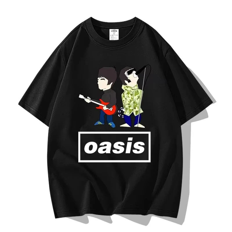 Oasis Noel and Liam Cartoon T-shirt in Black Various Sizes