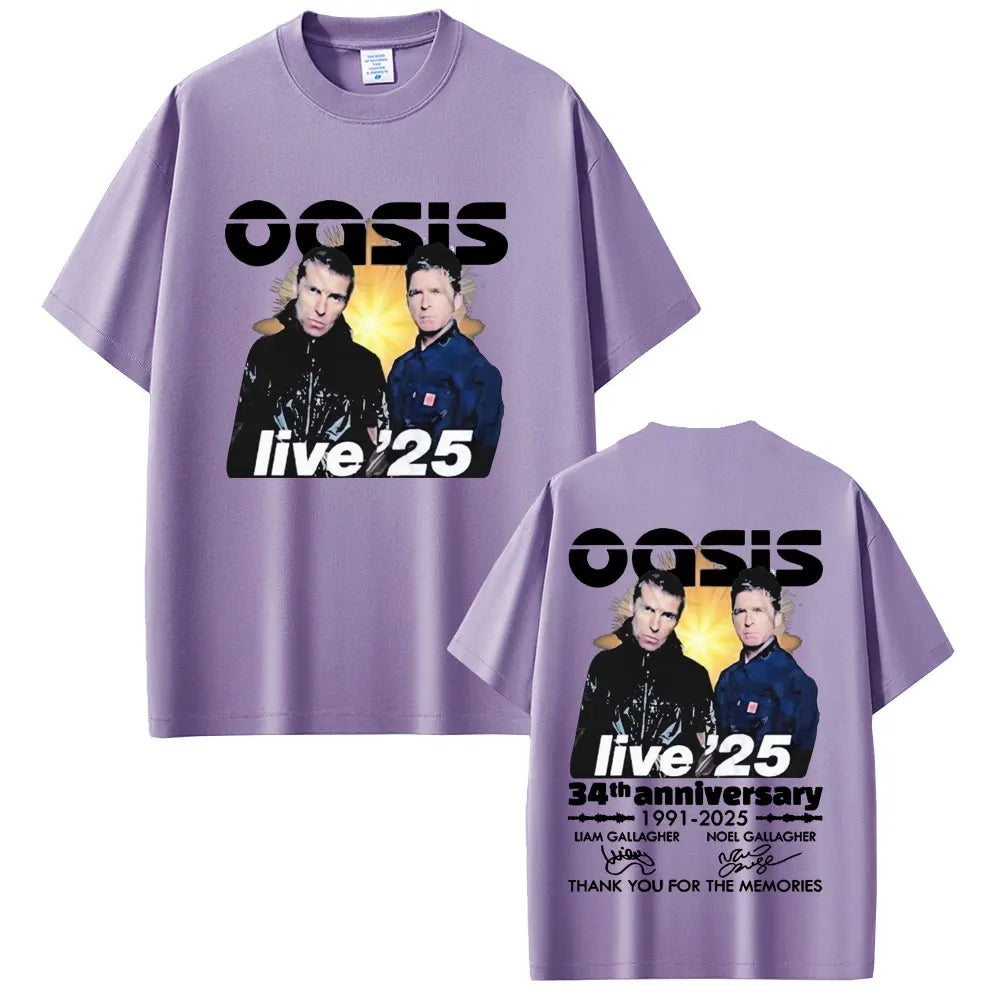 British Rock Band O-Oasis Live 25 Tour T-shirts Men Women Clothing Cotton Casual Vintage Short Sleeve T Shirt Streetwear Unisex