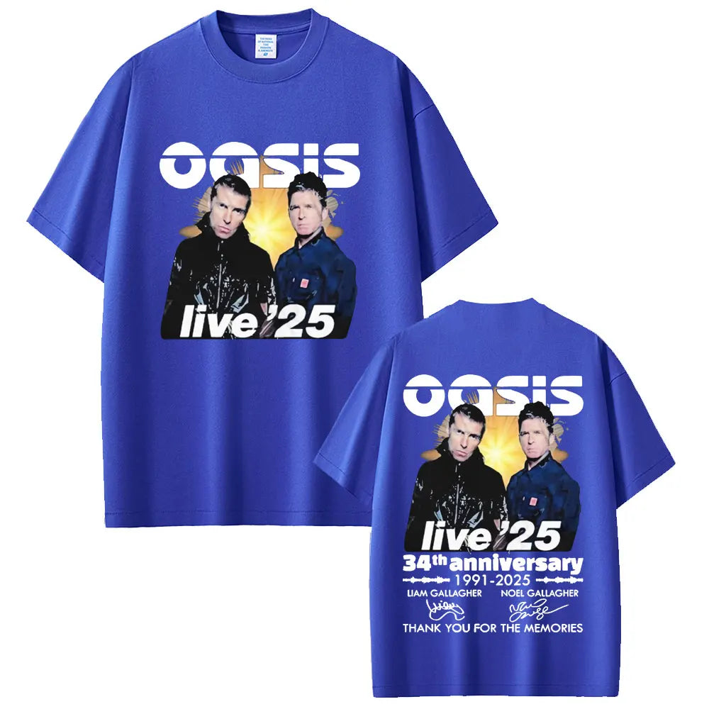 British Rock Band O-Oasis Live 25 Tour T-shirts Men Women Clothing Cotton Casual Vintage Short Sleeve T Shirt Streetwear Unisex