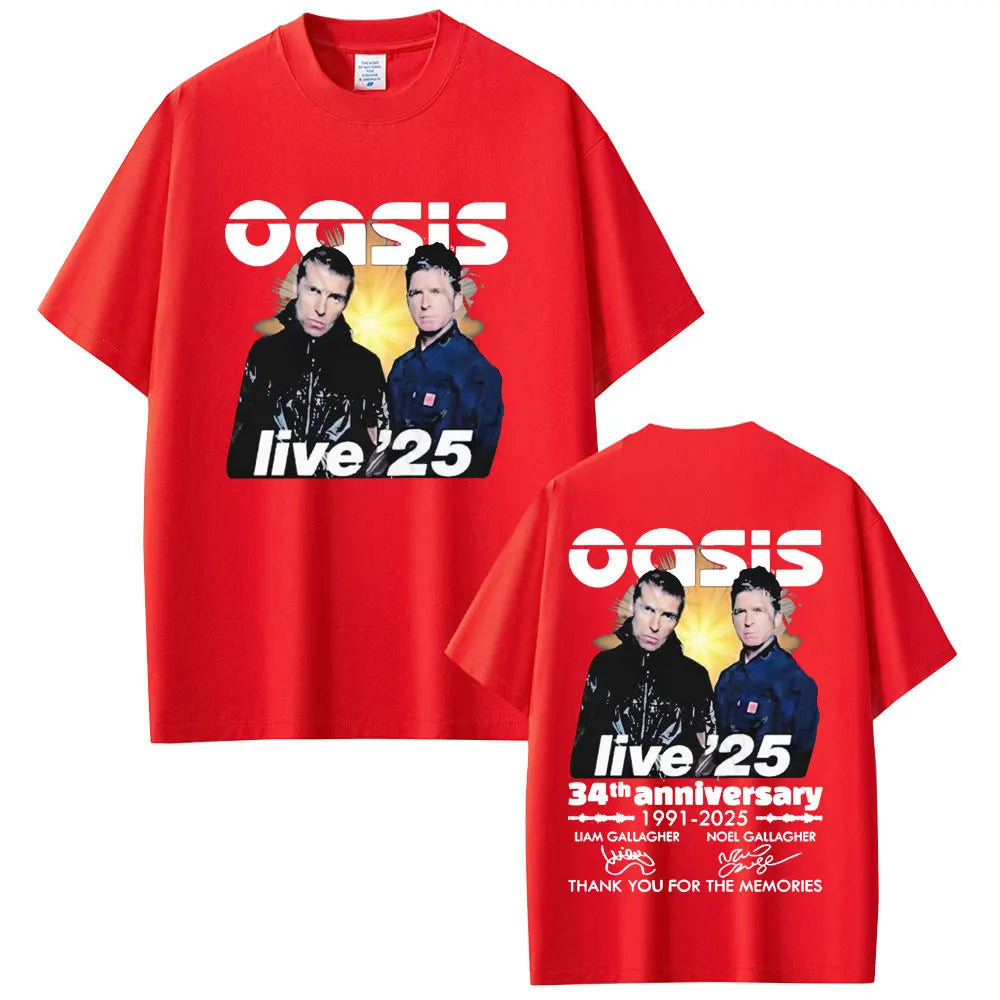 British Rock Band O-Oasis Live 25 Tour T-shirts Men Women Clothing Cotton Casual Vintage Short Sleeve T Shirt Streetwear Unisex