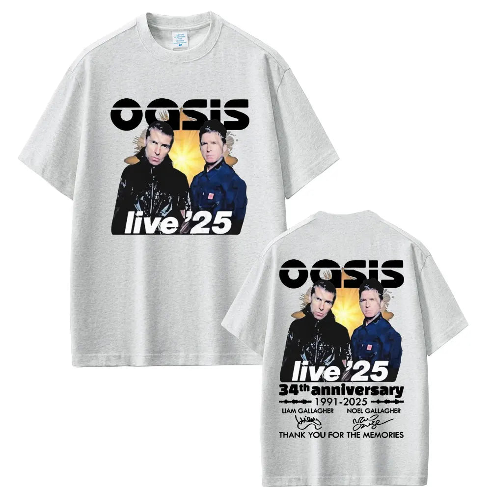 British Rock Band O-Oasis Live 25 Tour T-shirts Men Women Clothing Cotton Casual Vintage Short Sleeve T Shirt Streetwear Unisex