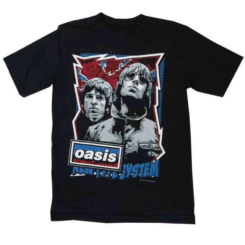 Cotton High Quality Harajuku Oasis Band Rock T-Shirt Retro Punk Short Sleeve Men's and Girls Cotton Summer Short Sleeve