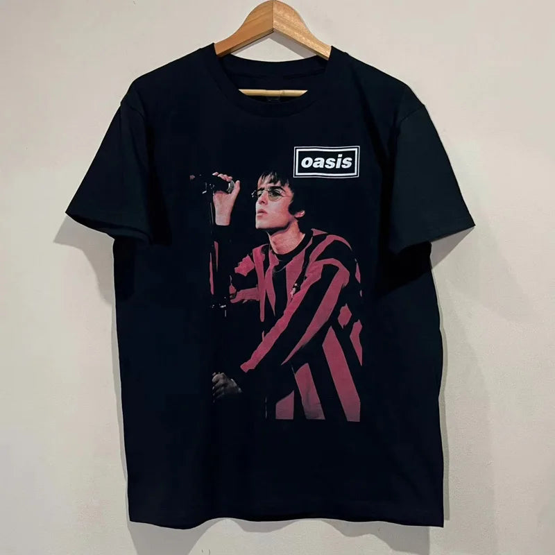 Cotton High Quality Harajuku Oasis Band Rock T-Shirt Retro Punk Short Sleeve Men's and Girls Cotton Summer Short Sleeve