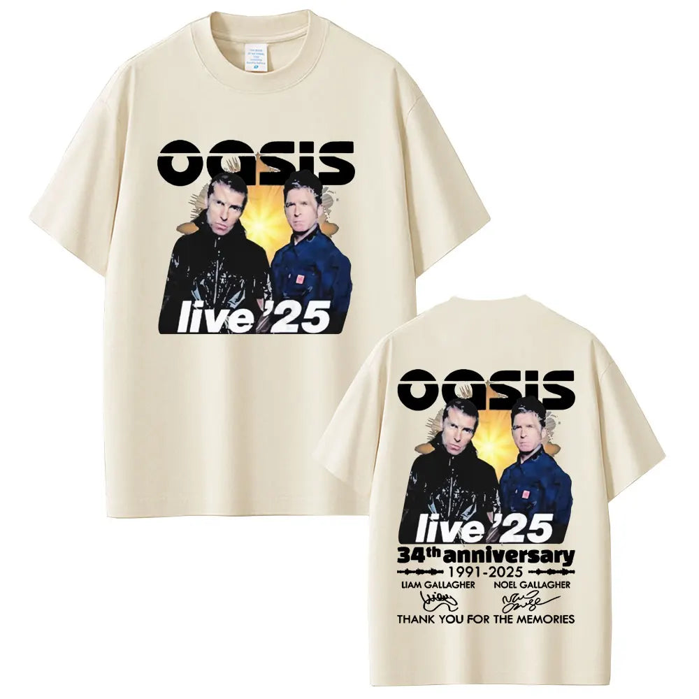 British Rock Band O-Oasis Live 25 Tour T-shirts Men Women Clothing Cotton Casual Vintage Short Sleeve T Shirt Streetwear Unisex