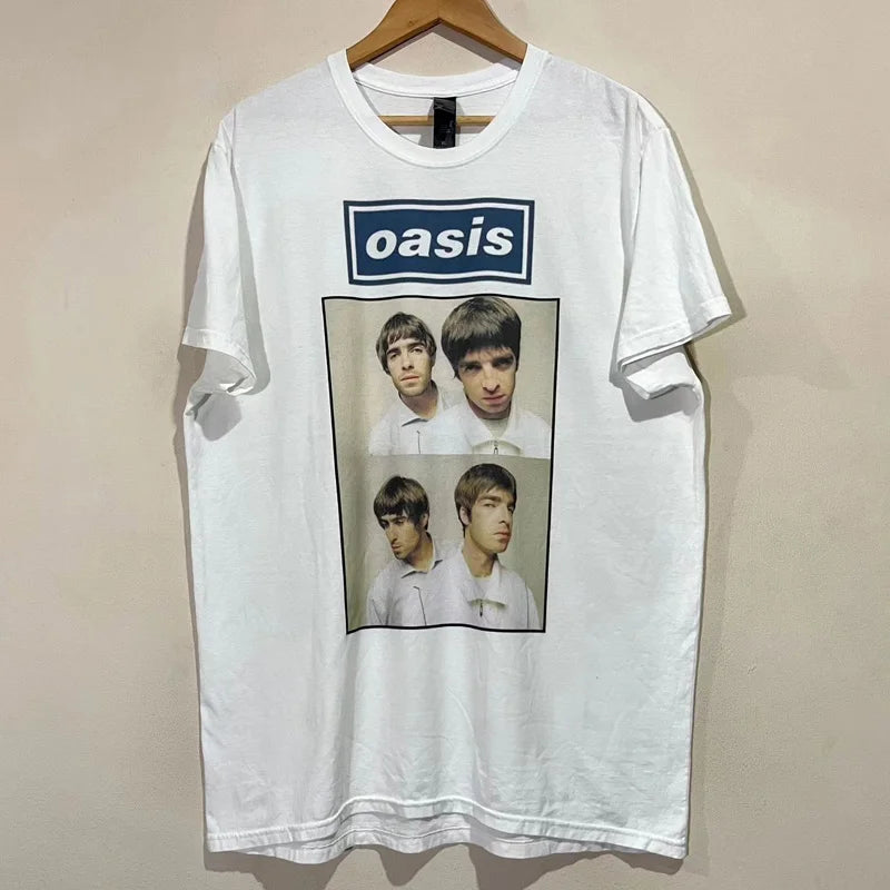 Cotton High Quality Harajuku Oasis Band Rock T-Shirt Retro Punk Short Sleeve Men's and Girls Cotton Summer Short Sleeve