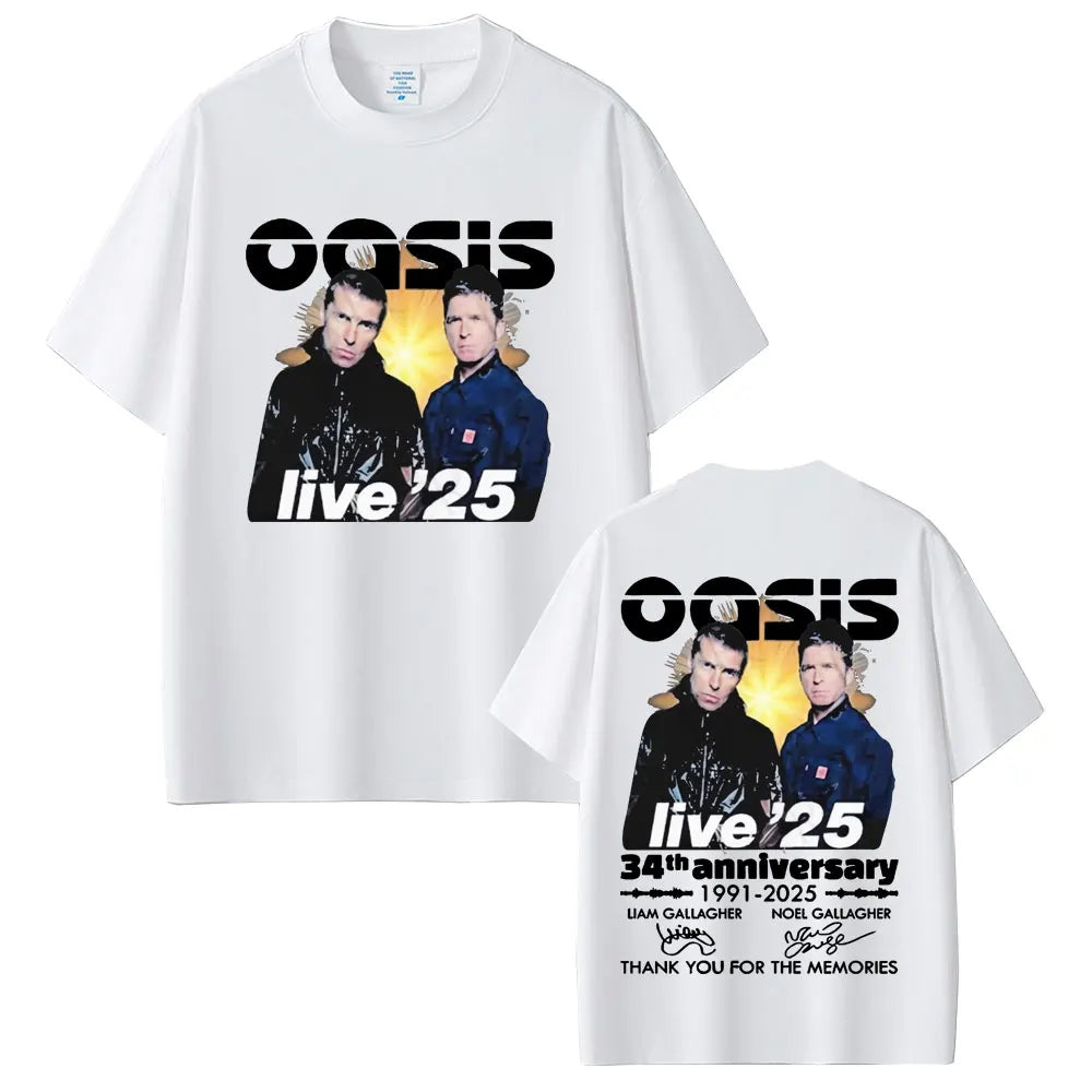 British Rock Band O-Oasis Live 25 Tour T-shirts Men Women Clothing Cotton Casual Vintage Short Sleeve T Shirt Streetwear Unisex