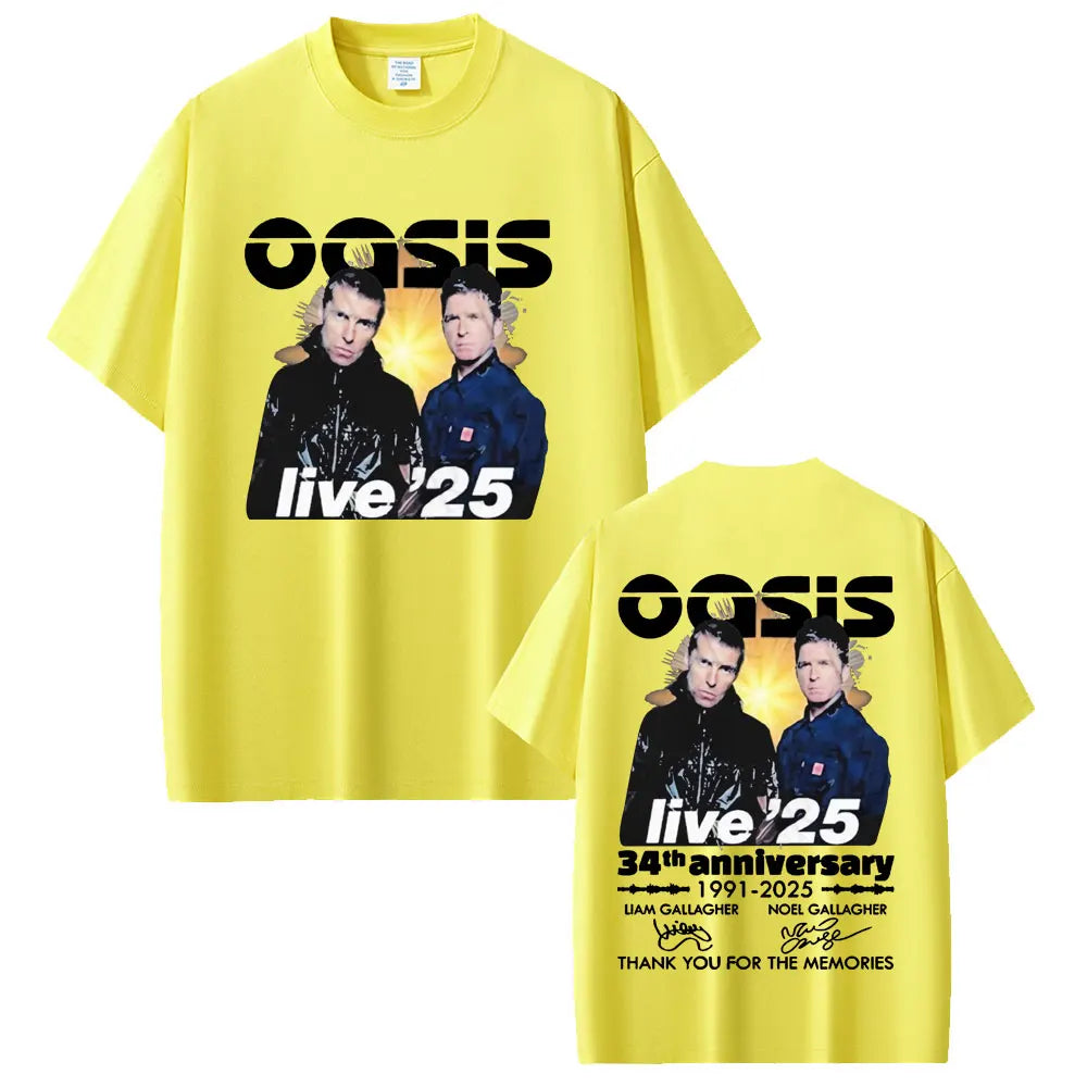British Rock Band O-Oasis Live 25 Tour T-shirts Men Women Clothing Cotton Casual Vintage Short Sleeve T Shirt Streetwear Unisex