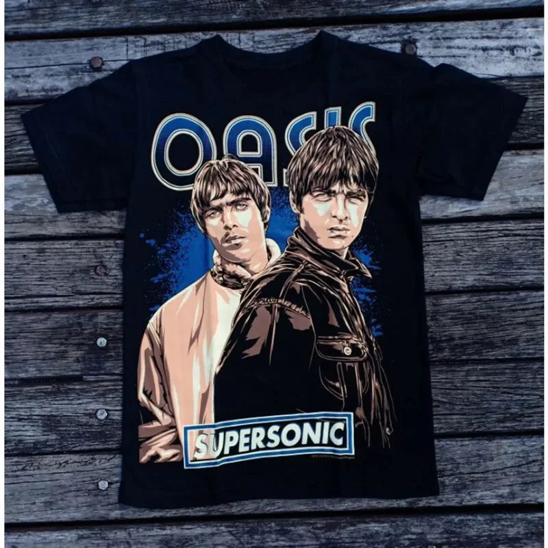 Cotton High Quality Harajuku Oasis Band Rock T-Shirt Retro Punk Short Sleeve Men's and Girls Cotton Summer Short Sleeve