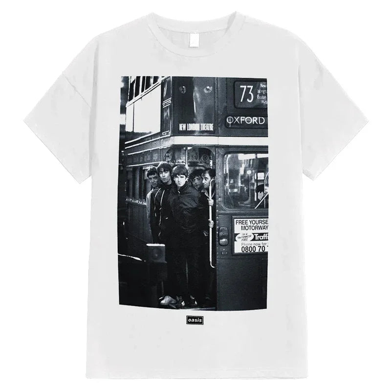 Oasis Bus Stop Photo T-shirt in White Various Sizes