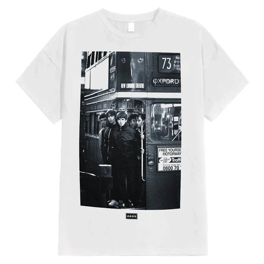 Oasis Bus Stop Photo T-shirt in White Various Sizes