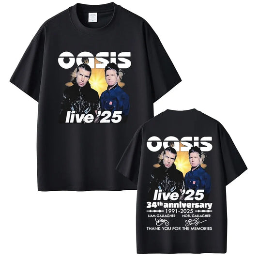 British Rock Band O-Oasis Live 25 Tour T-shirts Men Women Clothing Cotton Casual Vintage Short Sleeve T Shirt Streetwear Unisex