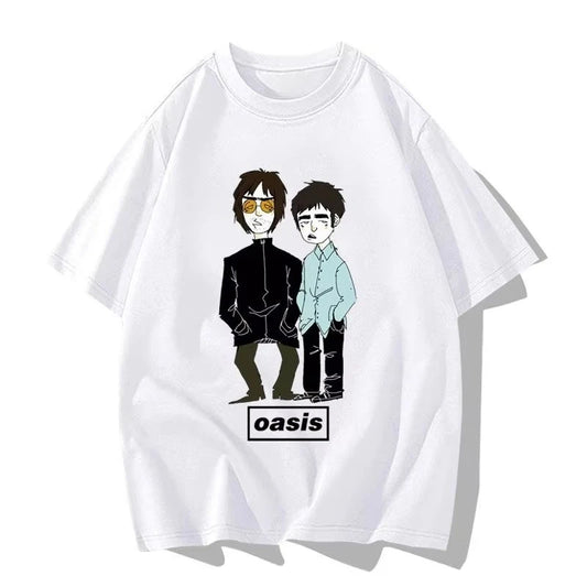 Oasis Noel and Liam Cartoon T-shirt in White Various Sizes