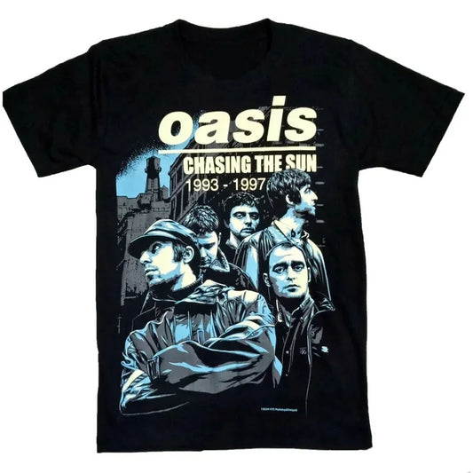 Cotton High Quality Harajuku Oasis Band Rock T-Shirt Retro Punk Short Sleeve Men's and Girls Cotton Summer Short Sleeve