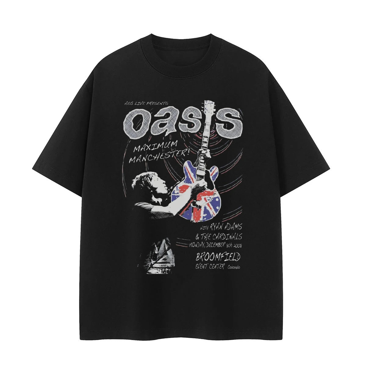 Oasis Oasis Band Retro Portrait American Street VTG Shoulder Loose Cotton Crew Neck Rock Men's and Women's Short Sleeve T-Shirt