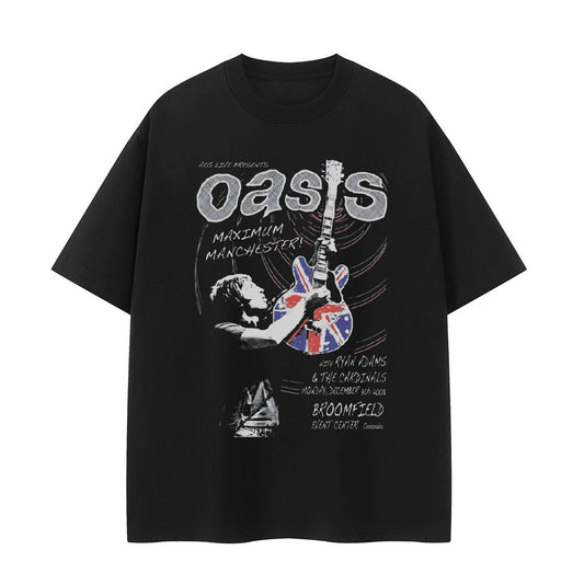 Oasis Oasis Band Retro Portrait American Street VTG Shoulder Loose Cotton Crew Neck Rock Men's and Women's Short Sleeve T-Shirt