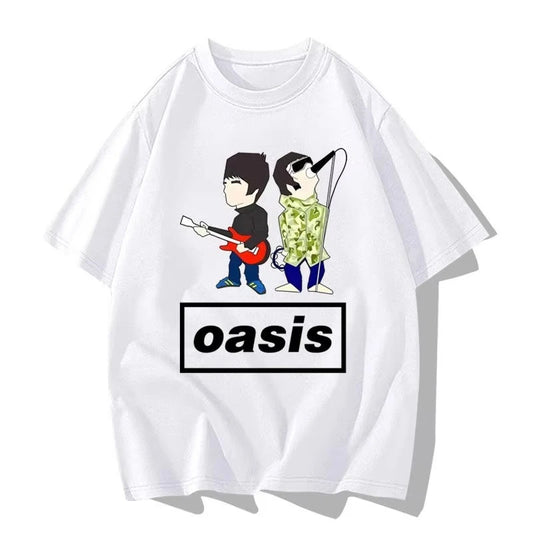 Oasis Noel and Liam Cartoon Logo T-shirt in White Various Sizes