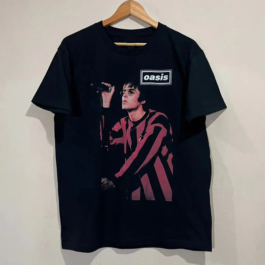Cotton High Quality Harajuku Oasis Band Rock T-Shirt Retro Punk Short Sleeve Men's and Girls Cotton Summer Short Sleeve