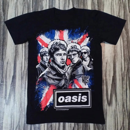 Cotton High Quality Harajuku Oasis Band Rock T-Shirt Retro Punk Short Sleeve Men's and Girls Cotton Summer Short Sleeve