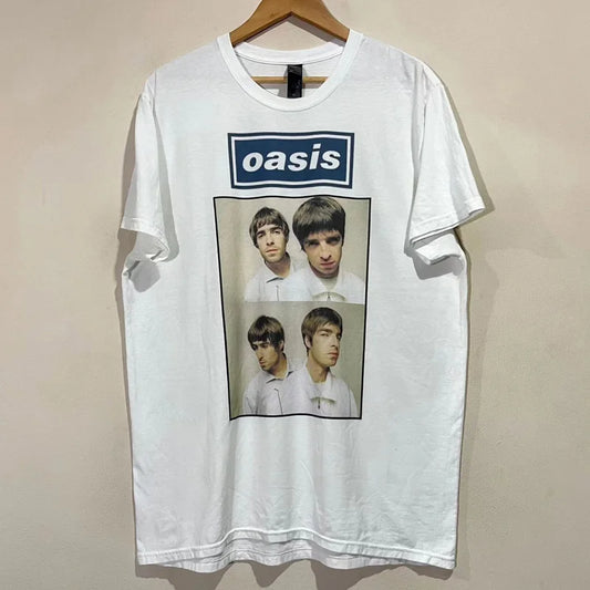 Cotton High Quality Harajuku Oasis Band Rock T-Shirt Retro Punk Short Sleeve Men's and Girls Cotton Summer Short Sleeve