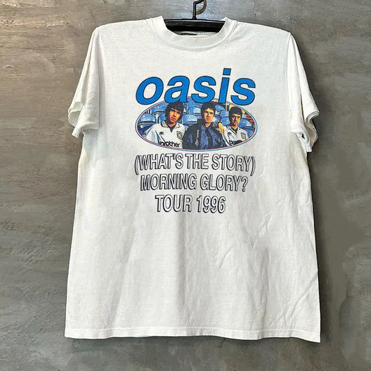 Oasis Oasis Rock Band Short Sleeve T-Shirt Rapcore Portrait Atmosphere American Street Ruffian Handsome Half Sleeve Men